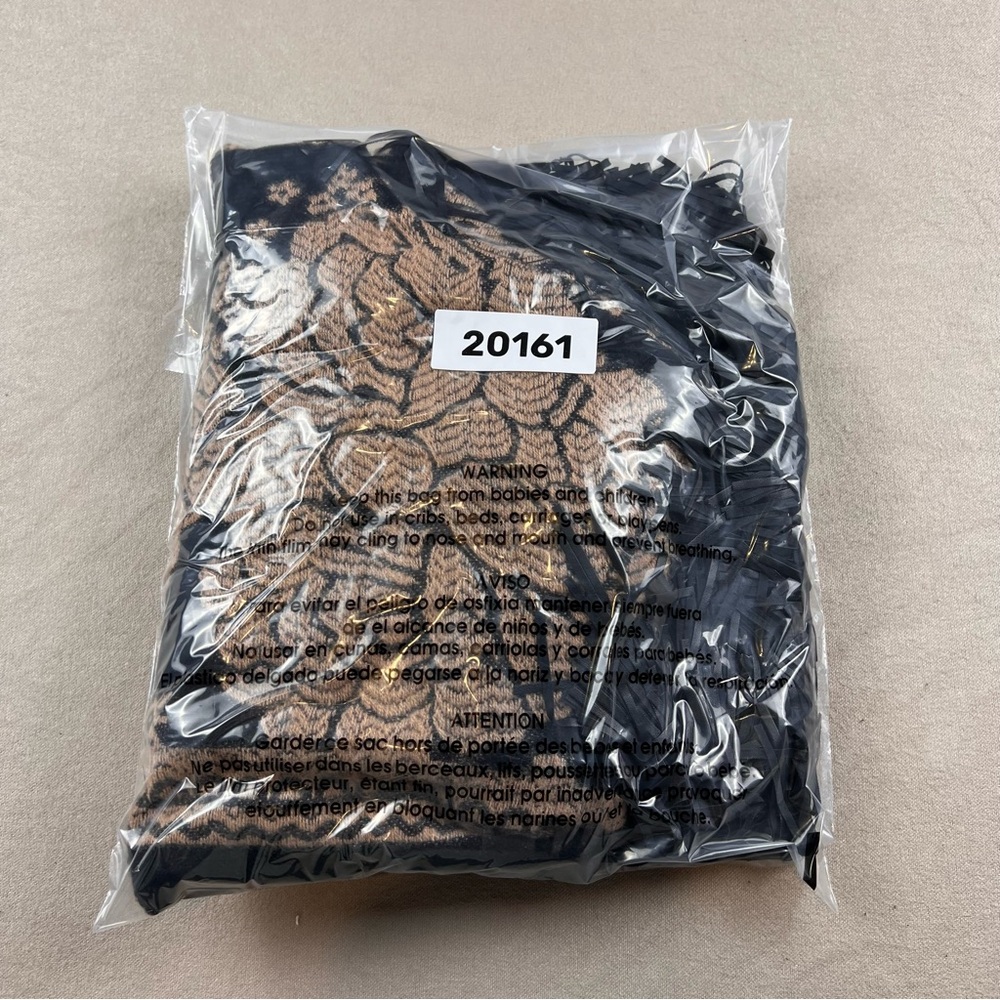 Chico's Black & Tan Fringed Open-Front Patterned Cape - Picture 6 of 7